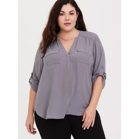 Torrid Womens 2X Gray Split Neck Harper Georgette Pullover 3/4 Sleeve Blouse - Picture 1 of 9